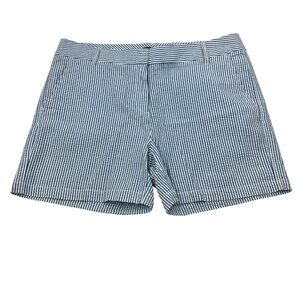 Izod Womens Striped Shorts Seersucker Blue/White Size 14 Pockets